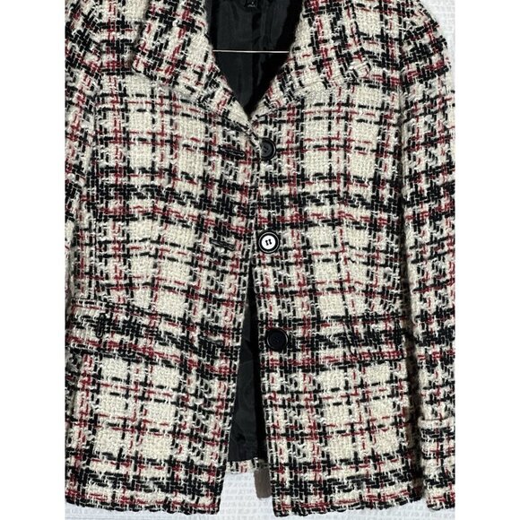 Talbots Tweed Wool Blend Blazer Jacket Red/Black/White Size 4 - Picture 5 of 16